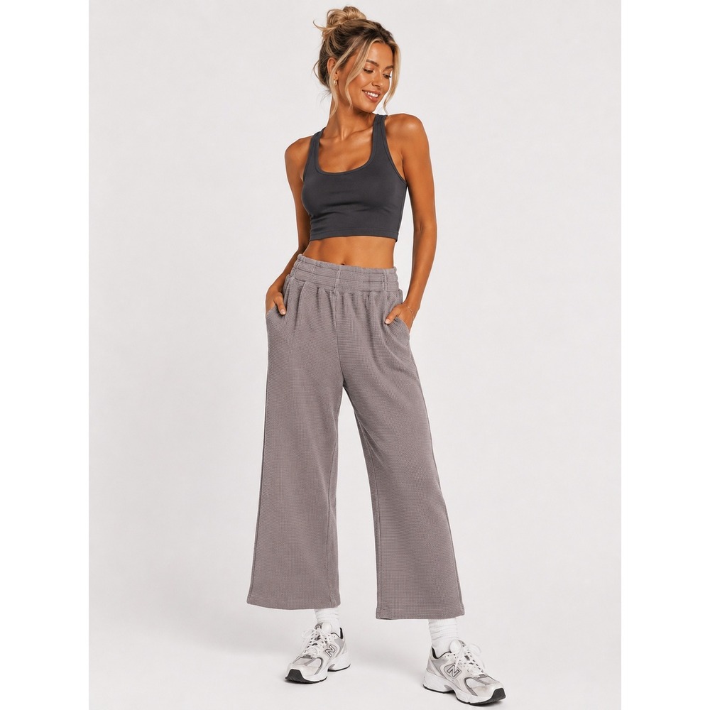 Electric & Rose Venice CA Gray Waffle Knit Wide Leg Lounge Pants XS
